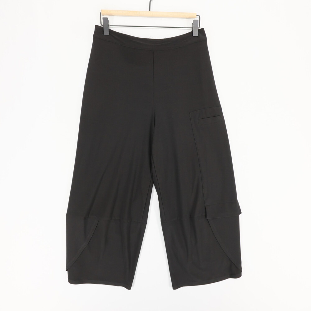 Sun Kim Pants Womens M Black Cropped Wide Leg Elastic Waist Lantern Stretch